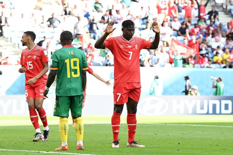 Embolo no festeja el gol que da el triunfo a Suiza ante Camerún (VIDEO)