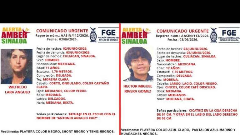 Las autoridades ministeriales activaron los protocolos de Alerta Amber tras perder el rastro de los dos adolescentes en Culiacán.
