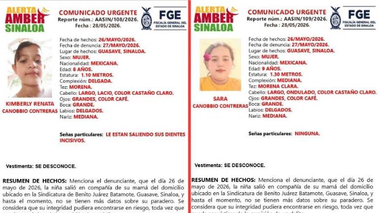 Las autoridades estatales difundieron las fichas de Alerta Amber para localizar a las menores.