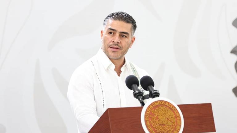 El Secretario de Seguridad federal, Omar García Harfuch, durante su intervención en Mazatlán.