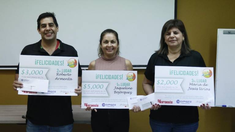 Roberto Armenta, Jaqueline Bojórquez y María de Jesús Urías, ganadores del Reto de Nutrición.