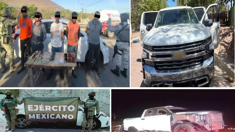 Elementos militares mantienen el resguardo de lo asegurado tras operativos en diversos puntos de Sinaloa.