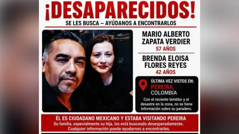 Ficha de búsqueda de la pareja de mexicanos desaparecidos en Colombia.