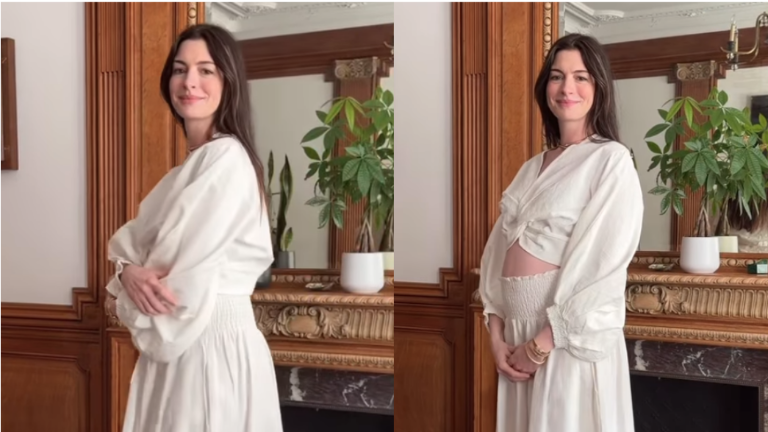 Anne Hathaway muestra su pancita de embarazo.