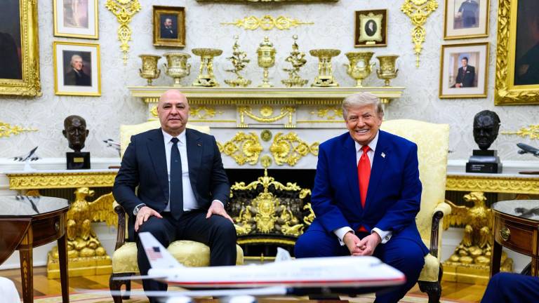 El Presidente de Estados Unidos Donald Trump en la recepción del Presidente de Líbano Joseph Aoun.