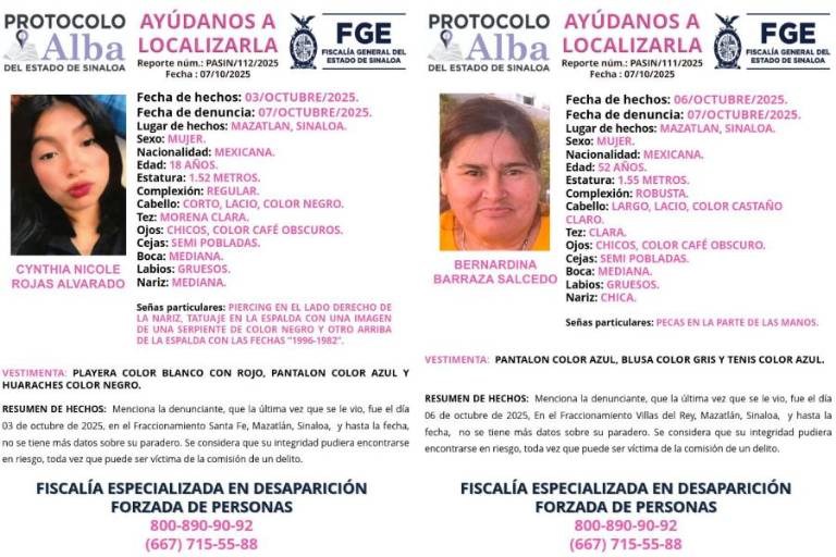 Activan búsqueda por desaparición de dos mujeres en Mazatlán