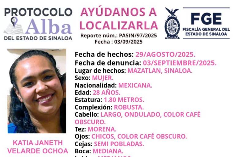 Reportan desaparición de Katia Janeth en Mazatlán