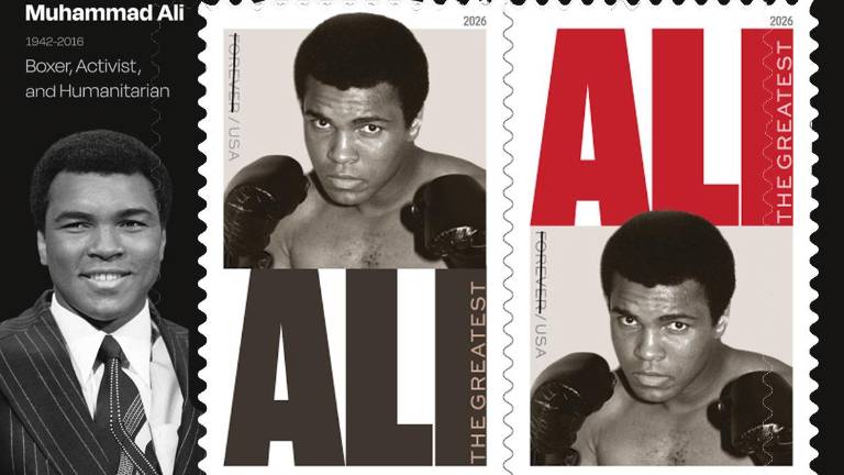 Este es el sello de Mohamed Alí que usará de manera conmemorativa el Servicio Postal de EU.