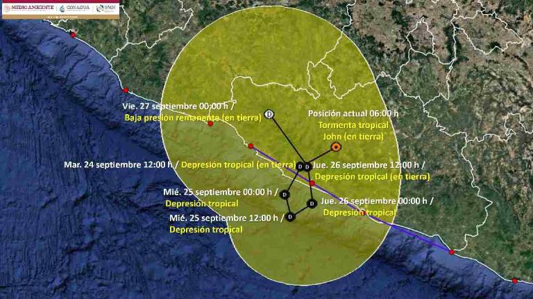 Actualmente la tormenta tropical se encuentra a 100 kilómetros (km) al nor-noroeste de Acapulco y a 70 km al este-noreste de Técpan de Galeana.