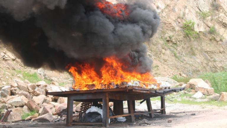 Autoridades federales incineraron más de 1.5 toneladas de clorhidrato de cocaína aseguradas en operativos marítimos realizados en Guerrero.