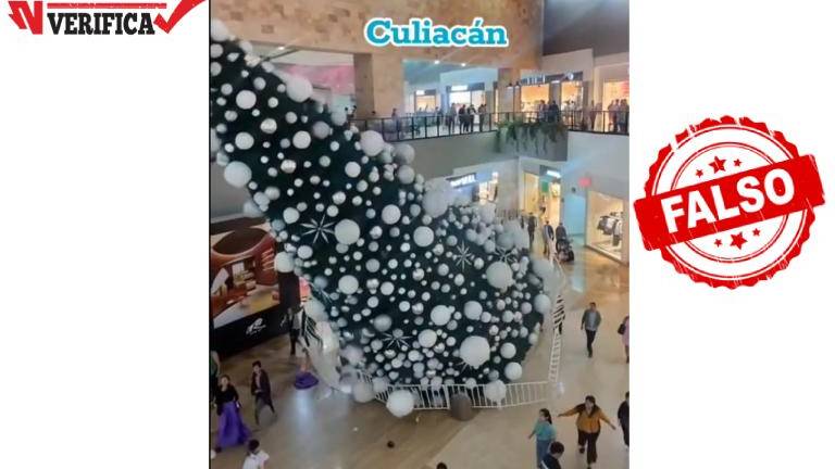 Un video viral que muestra un pino navideño generado con inteligencia artificial fue difundido como si fuera real en Plaza Fórum Culiacán.