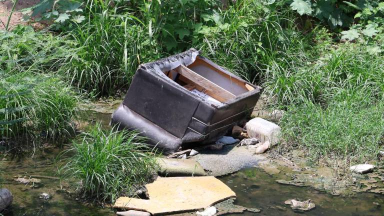 El tramo del Arroyo Jabalines, a la altura de los fraccionamientos Bugambilias y La Foresta, presenta acumulación de basura, maleza y agua estancada.