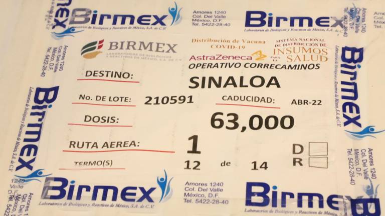 El último lote de vacunas que llegó a Sinaloa, señala caducidad con fecha al 22 de abril.