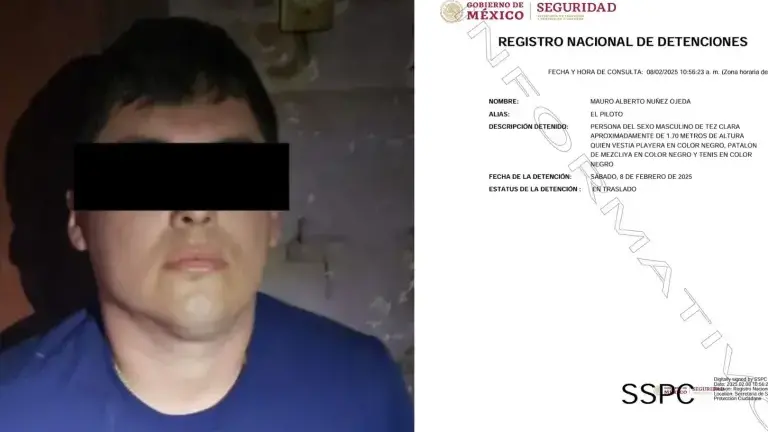 Ficha de detención de Mauro Alberto Núñez Ojeda, “El Jando”, quien participó en el traslado de “El Mayo” Zambada a Estados Unidos.