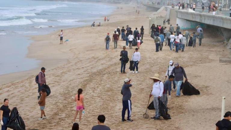 Decenas de voluntarios y algunos funcionaron recogieron basura de las playas del malecón.