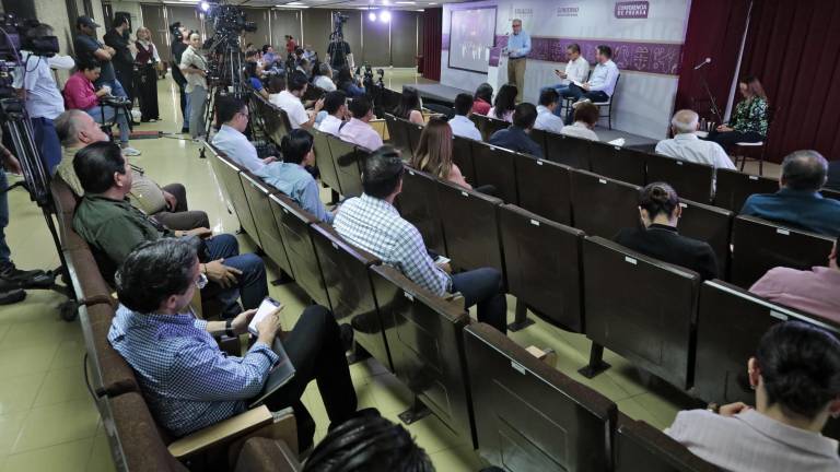 El Gobernador de Sinaloa Rubén Rocha Moya durante la conferencia semanera.
