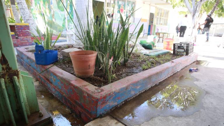 Aguas negras corren por algunas zonas de Jardín de Niños “Ángel Lund Gómez” tras salir por los registros.