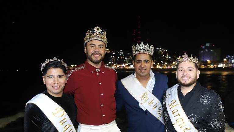 Romeo Martínez, Duque Real; Guillermo Orrante, Príncipe Real; Javier Osuna “El Chiras”, Rey de la Alegría y Víctor García, Marqués Real, respectivamente, del Carnaval de Mazatlán 2026.