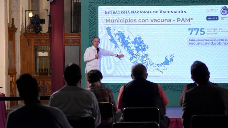 Hugo López-Gattel en la conferencia vespertina sobre la situación de Covid-19 en México.
