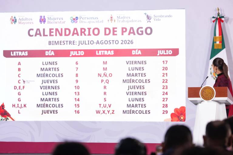 Calendario de pagos de la Pensión del Bienestar para el mes de julio.