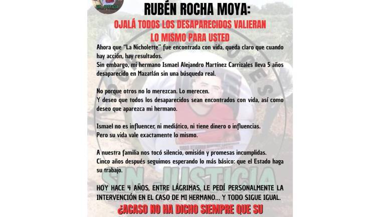El colectivo “Por las Voces Sin Justicia” reitera su exigencia de justicia y avances reales en los casos de personas desaparecidas en Sinaloa.