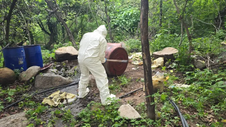 Elementos de la Marina localizaron y destruyeron tres laboratorios clandestinos en las inmediaciones de El Terrero.