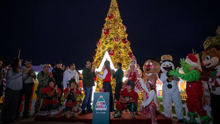 Irma Nidya Gasca Aldama, presidenta del DIF Bienestar encabezó el encendido del árbol navideño de la Villa Navideña.