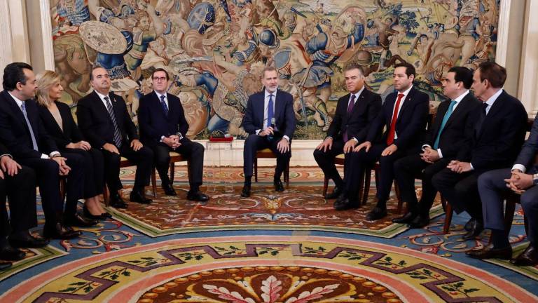 El Rey de España Felipe VI recibe en el Palacio de la Zarzuela a la delegación de empresarios mexicanos que estuvieron en Madrid.