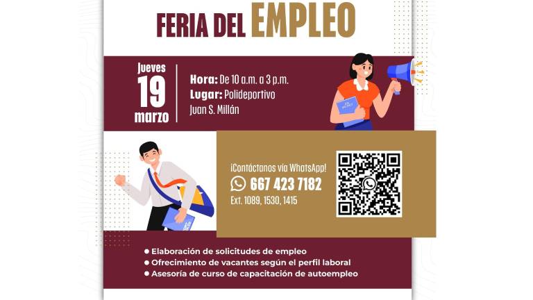 El Ayuntamiento de Culiacán y el Servicio Nacional del Empleo realizarán una Feria del Empleo en la que empresas ofrecerán vacantes y entrevistas directas a los buscadores de trabajo.