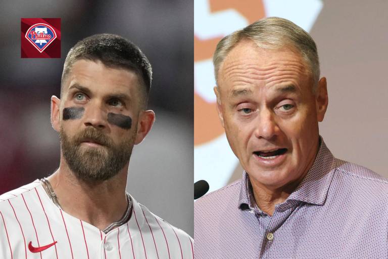 Bryce Harper confronta a Rob Manfred por posible tope salarial en tensa reunión con los Filis