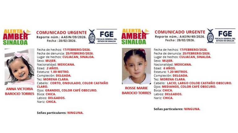 Las menores fueron vistas por última vez en el fraccionamiento Villa Bonita, en Culiacán.