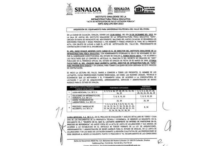 Licitan $36.5 millones en equipamiento para seis escuelas en Sinaloa