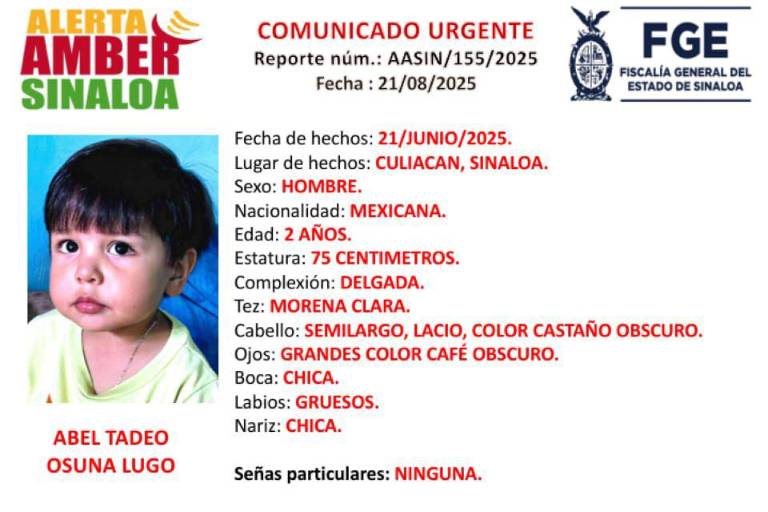 Lanzan Alerta Amber en busca de Abel Tadeo, de 2 años de edad