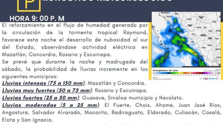 Autoridades de Protección Civil llaman a la población a extremar precauciones ante lluvias intensas y vientos fuertes.