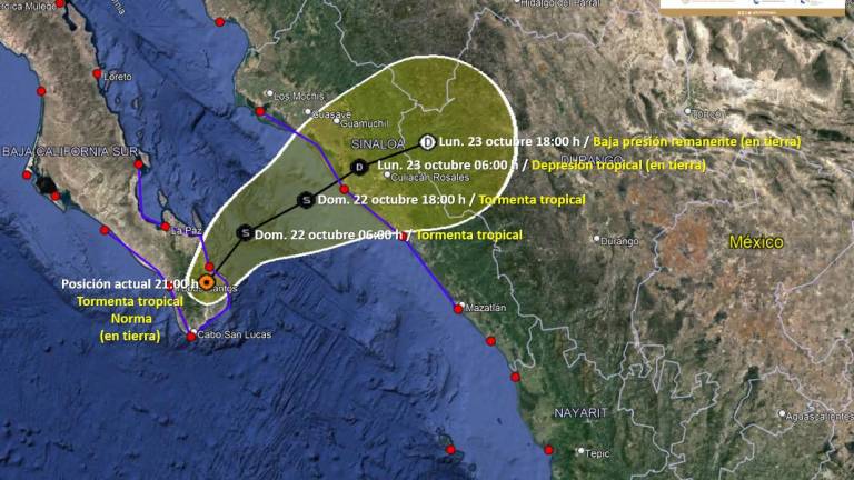 La tormenta tropical Norma saldría del Golfo de California en las próximas horas y se espera que se siga moviendo hacia Sinaloa.