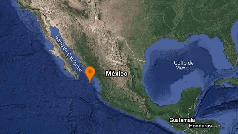 Imagen de la ubicación del sismo registrado este sábado cerca de Mazatlán.