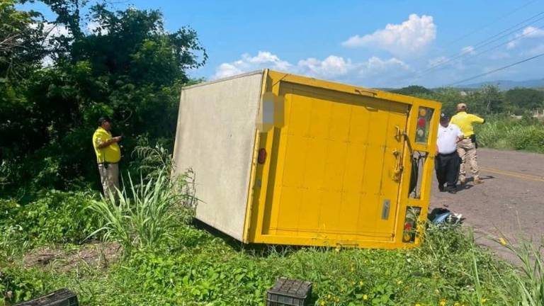 Un camión de carga volcó en el kilómetro 7 de la carretera estatal Rosario-Agua Verde.