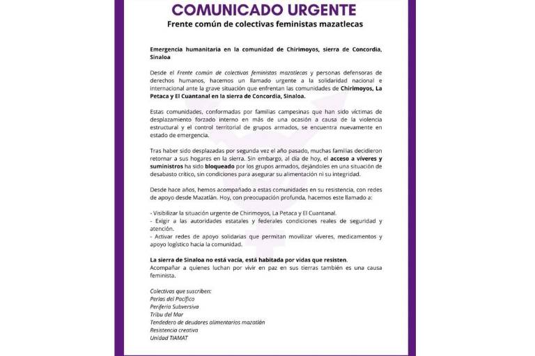 Denuncian que grupos armados tienen bloqueado el acceso a víveres en la sierra de Concordia