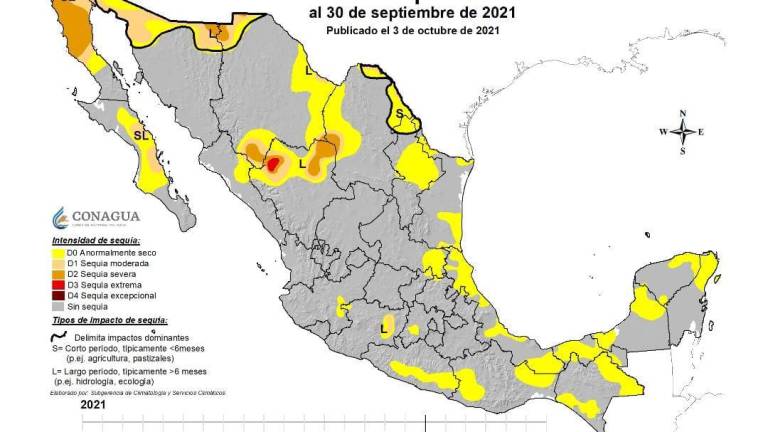 Badiraguato continúa como único municipio con sequía y se suman tres con condiciones anormalmente secas