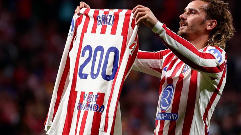 Antoine Griezmann celebró de esta manera su gol 200 como jugador del Atlético de Madrid.