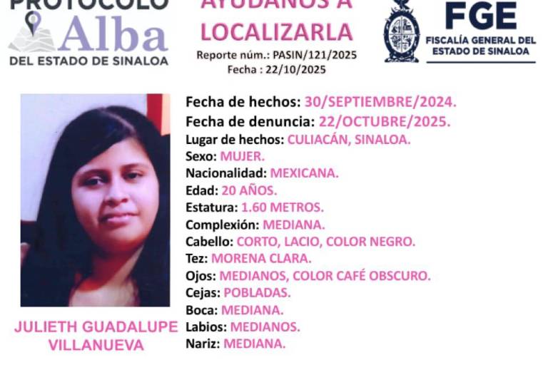 Julieth Guadalupe desapareció desde hace más de un año en Culiacán