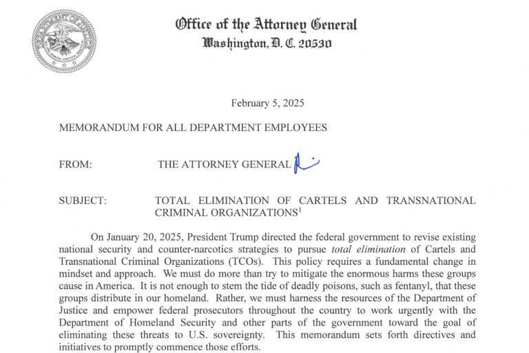 Fiscalía de EU pide ‘eliminación total de cárteles y organizaciones criminales transnacionales’