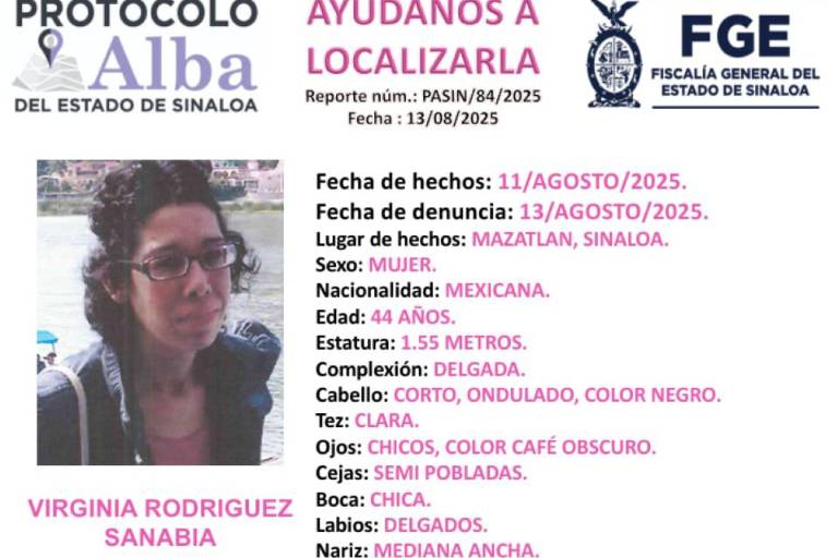 Virginia desapareció desde el lunes en Mazatlán; activan búsqueda
