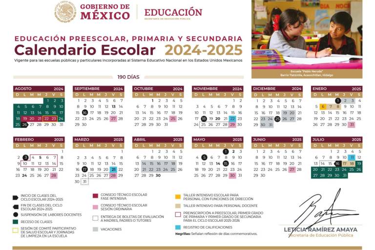 SEP publica calendario escolar 2024-2025 para preescolar, primaria y secundaria