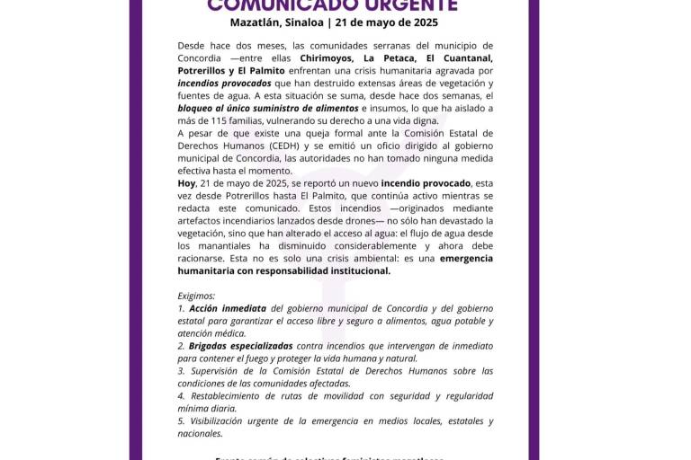 Colectivos declaran emergencia humanitaria en la sierra de Concordia