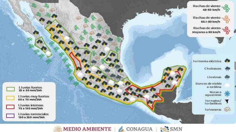 Las rachas de viento oscilarán de 60.1 a 80 kilómetros por hora en todo Sinaloa.