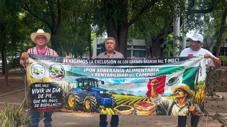 Manifestación de agricultores en la oficina de la Sader en Culiacán.