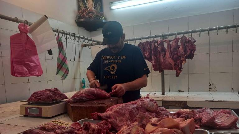 Puesto de carne en el mercado de Escuinapa.