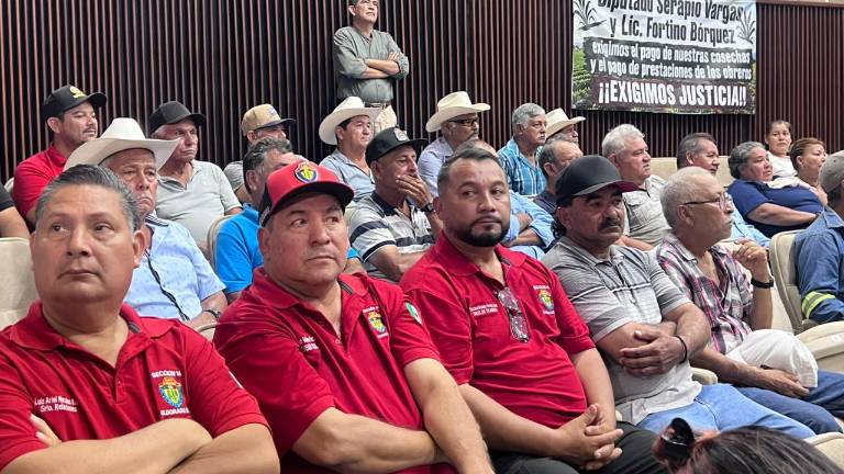 Cañeros de Eldorado protestan en el Congreso de Sinaloa.
