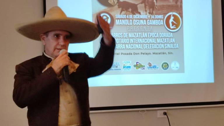 Manolo Osuna Gamboa expone sobre charrería en la asamblea ordinaria de Club Rotarios Mazatlán y Club Rotarios Internacional.